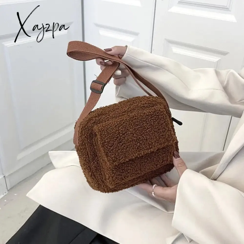 Xajzpa - New Plush Fabric Women's Shoulder Crossbody Bag Small Fashion LamWool Fluffy Fur Winter Female Bag Designer Handbags