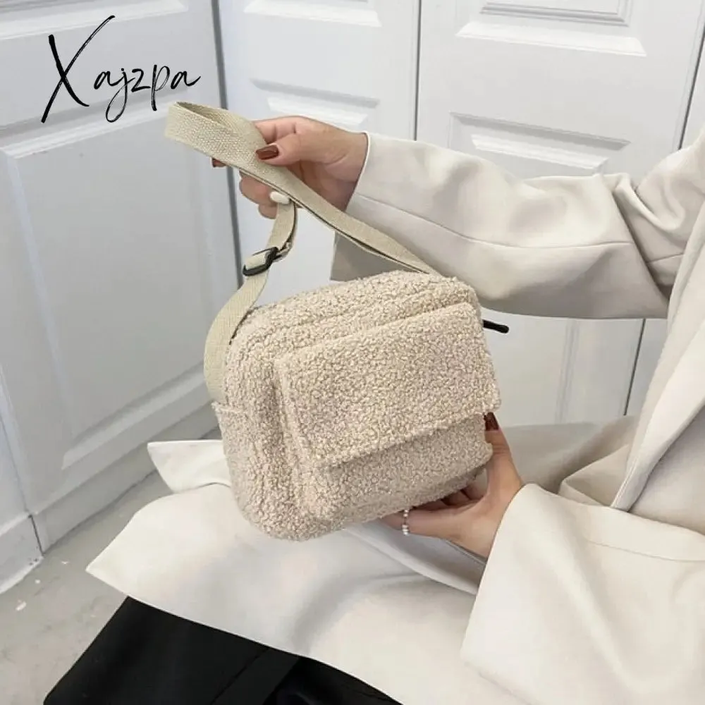 Xajzpa - New Plush Fabric Women's Shoulder Crossbody Bag Small Fashion LamWool Fluffy Fur Winter Female Bag Designer Handbags